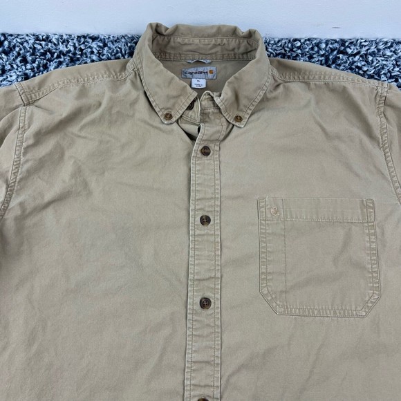 Carhartt Foreman Button Up shirt Mens Extra Large XL Tan Relaxed Fit Cotton - Picture 3 of 8